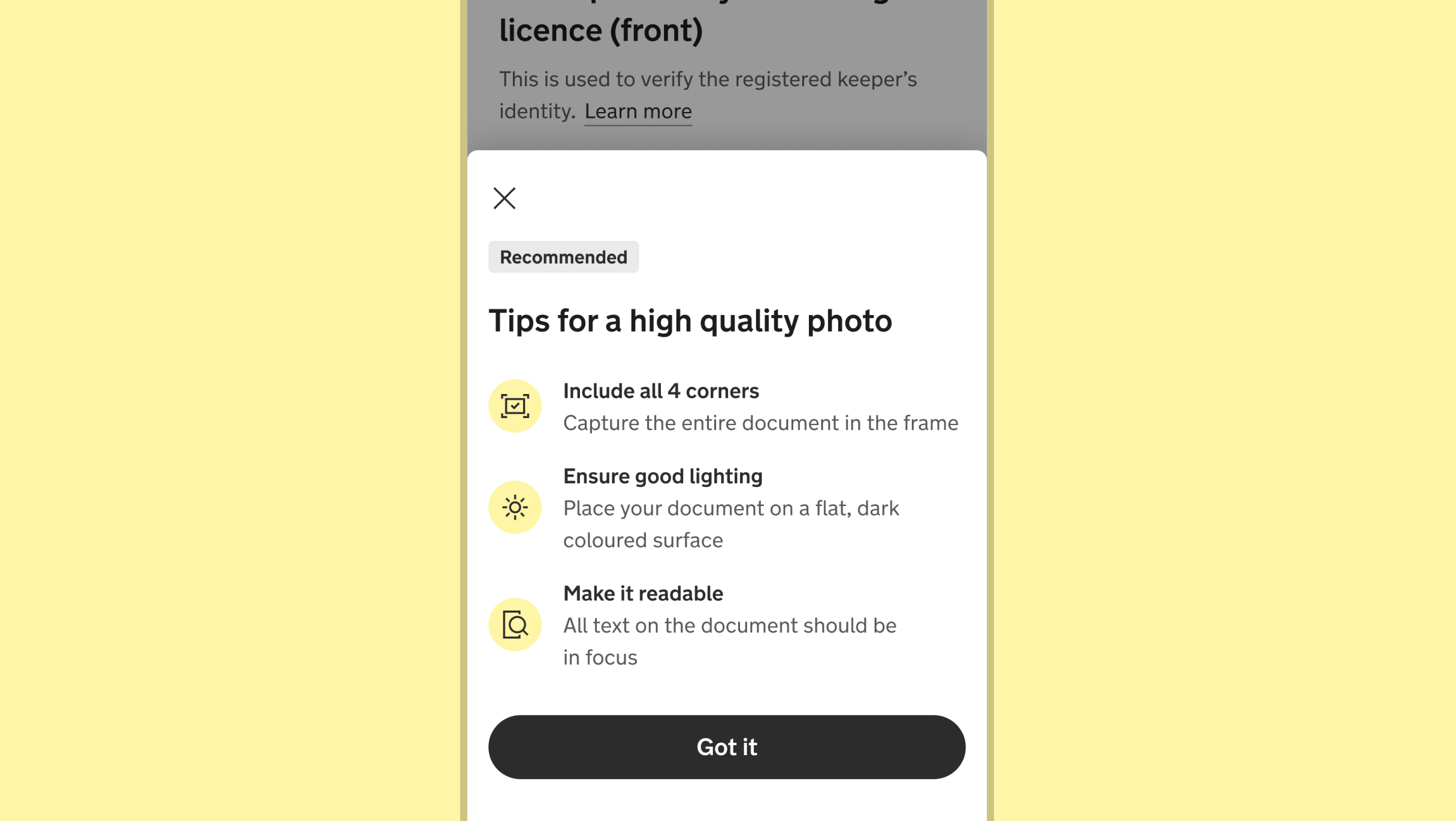 Photo tips and guidance UI